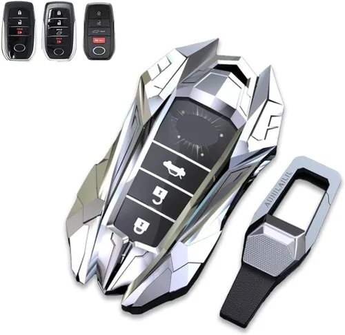 Miniatura 9 de Funda protectora de metal de aleación de zinc para llavero Toyota Land Cruiser, 4Runner, RAV4, Camry, Highlander 2019-2022, gris