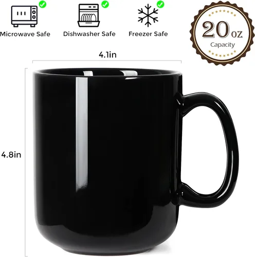 Miniatura 4 de M016 - Taza de café grande de 20 onzas, taza de té grande de cerámica con asa para papá y hombre, juego de 2, color negro