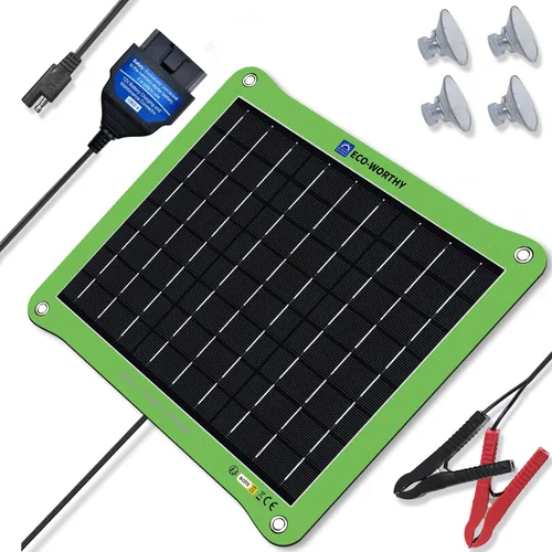 ECO-WORTHY Actualización 7.5W Cargador Mantenedor de Batería Solar para Auto 12V Panel Solar Impermeable Cargador Solar de Goteo Portátil para Auto,