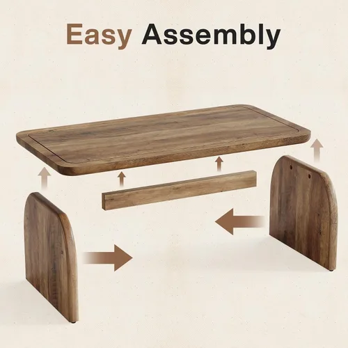 Miniatura 4 de Tribesigns Mesa auxiliar para sala de estar, mesa central rectangular de 47 pulgadas con esquinas redondeadas, muebles de té de cóctel bajos y Marrón