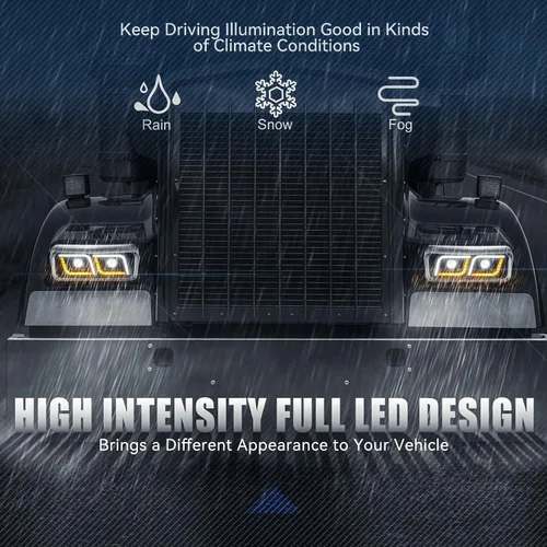 Miniatura 5 de Auto Dynasty Luces LED DRL para faros delanteros de doble proyector, compatibles con Peterbilt 365 Western Star Kenworth 1981-1991, par negro