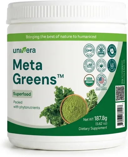 Univera Metagreens, polvo de mezcla de superalimentos verdes, mezcla de batidos con espirulina orgánica, antioxidantes vitales, alcalinizar,