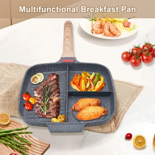 Miniatura 2 de Sartén Seccional, Sartenes de Parrilla para Estufas Antiadherentes de 3 Secciones Sartén para Desayuno Sartén para Comidas Plancha Sartén Dividida