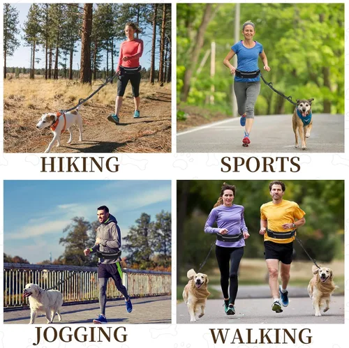 Miniatura 8 de Skmeditec Correa de perro manos libres con bolsa de cintura para pasear perros grandes, correa elástica que absorbe los golpes con bolsa