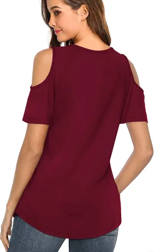 Miniatura 2 de Amoretu Camisetas de verano para mujer, cuello en V, hombros descubiertos, blusa tipo túnica