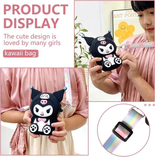 Miniatura 3 de CZZLYJ Kuromi Kuromi Bag Kuromi de dibujos animados Kawaii Bolso de hombro lindo Kuromi Wallet My Melody Anime Monedero Regalos de cumpleaños, Negro