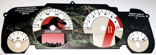 Azzy's Design Works - Cara de calibre personalizado - Jurassic Pk - Tipo A - Compatible con Jeep Wrangler JK, CEL en pantalla digital, 2007-2013