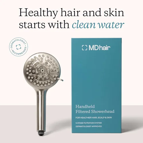 Miniatura 2 de MDhair Cabezal de ducha filtrado de mano para cabello y piel más saludables: filtro de 5 etapas que elimina el cloro y los metales pesados, filtro