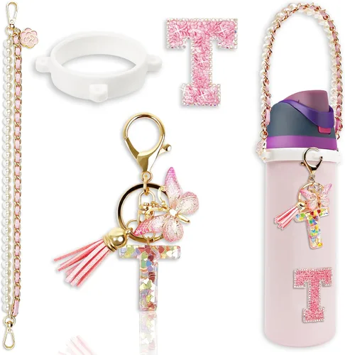 Miniatura 58 de Letter Handle Strap Accessories with Cute Initial Charm Compatible with Owala Water Bottle 24oz 32oz 40oz Owala Kids Púrpura
