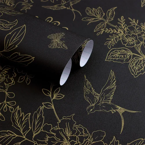 Miniatura 11 de Froluya Papel tapiz floral azul oscuro para despegar y pegar, papel de contacto floral vintage de 16.9 x 118.1 pulgadas, papel tapiz de pájaro