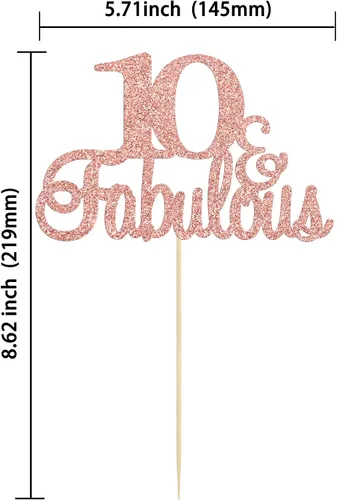 Miniatura 2 de Gyufise 1 decoración de pastel de 10 y fabulosa decoración de pastel de oro rosa con purpurina de diez y fabulosos adornos para tartas de feliz 10º