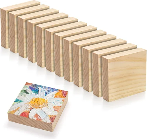 Miniatura 4 de YOUEON Paquete de 12 bloques de madera sin terminar para arte y manualidades, tablero de madera MDF de 4 x 4 x 1 pulgada, bloques cuadrados
