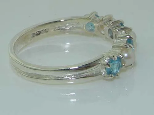 Miniatura 5 de Anillo de eternidad de plata de ley 925 con perla cultivada y topacio azul para mujer