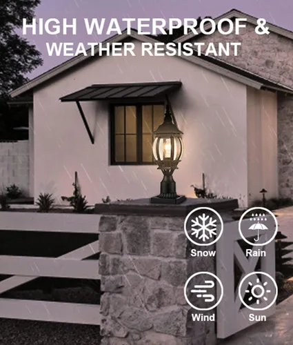 Miniatura 3 de HOLKIRT Luz de poste al aire libre, lámpara vintage, farol exterior impermeable con base de montaje en muelle para montaje en poste de jardín