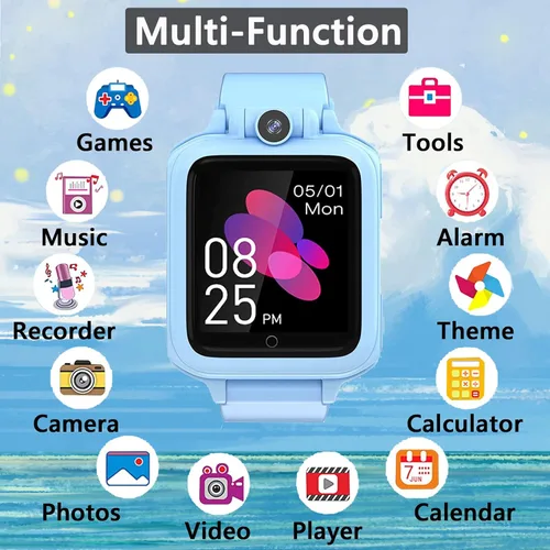 Miniatura 2 de Reloj inteligente para niños, reloj educativo, 14 juegos de rompecabezas, reproductor de música MP3, cámara de video, despertador, calculadora