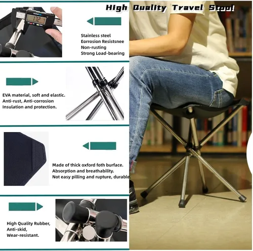 Miniatura 2 de Taburete portátil para acampar con bolsillo lateral, asiento de campamento de 12.5 pulgadas, plegable, cómodo, ampliación para viajes, camping