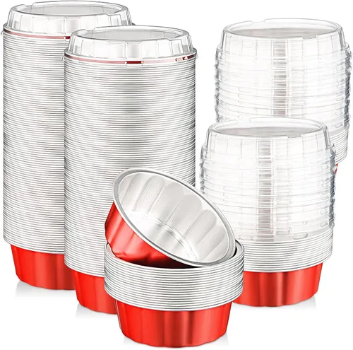 Miniatura 11 de Tessco for you 200 moldes desechables con tapas, 8 onzas, Ramekin Creme Brulee Ramekin, papel de aluminio, para cupcakes, para hornear, San plateado