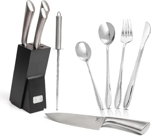 Moss & Stone Juego de cuchillos de cocina profesional, juego de 6 cuchillos pequeños con bloque, juego de cuchillos de cocina de alta calidad, acero