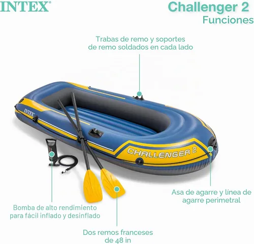 Miniatura 3 de Set de Bote Hinchable Intex Challenger 2: Incluye Remos Deluxe de 48 Pulgadas y Bomba de Alta Potencia Amarillo