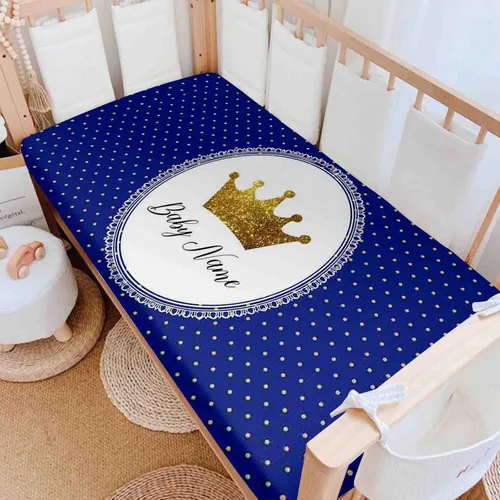 Miniatura 7 de Sábanas personalizadas para cuna para bebé niño y niña, diseño de flor de corona dorada, sábana bajera unisex para cuna para niño, suave como