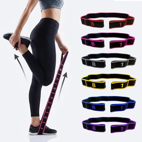 Miniatura 3 de Bandas de resistencia de fitness con asas para estiramiento y yoga, banda elástica de entrenamiento de 8 secciones con marcas claras, bandas