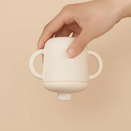 Miniatura 4 de Vasos para sorber con asas, pequeños vasos de silicona a prueba de fugas, 5 onzas, antiderrames, para niños pequeños (azul polvo)