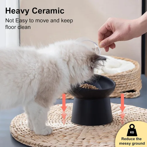 Miniatura 6 de YauYik Cuenco elevado para gatos, color negro, cuencos elevados de comida para gatos con ángulo inclinado, sin estrés, antivómitos, cuenco de agua