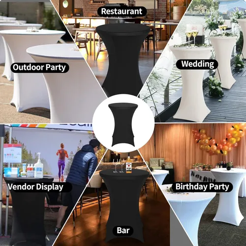 Miniatura 7 de FestiCorp Paquete de 6 fundas de elastano ajustadas para mesa de cóctel, manteles elásticos para mesa de cóctel, mantel elástico para fiestas, Rojo