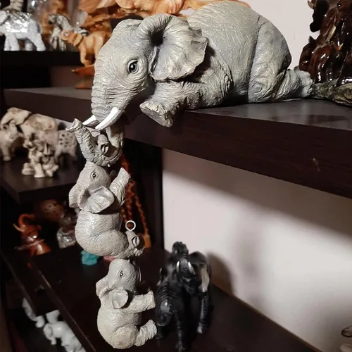 Miniatura 4 de Juego de 3 estatuas de elefante, resina para colgar 2 elefantes en el borde, escultura de elefantes de la suerte colgando del borde de un estante