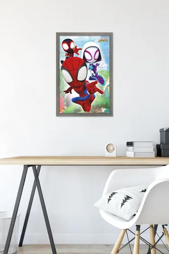 Miniatura 6 de Trends International Marvel Spidey and His Amazing Friends - Póster de pared Webs, 14.72 x 22.37 pulgadas, versión enmarcada de madera de granero