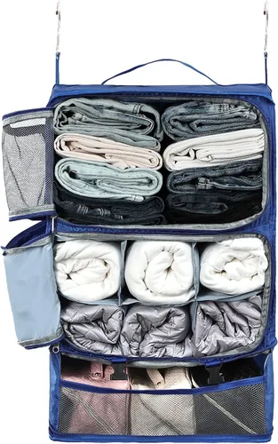 Surblue Estantes colgantes, bolsa de almacenamiento de viaje, cubo de embalaje de compresión para maleta, organizador de armario portátil plegable