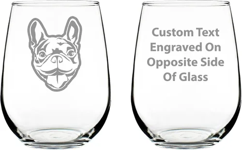 Happy Frenchie - Copa de vino sin tallo, bonitos regalos temáticos de bulldog francés o decoración de fiesta para mujeres y hombres, vasos grandes,