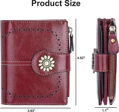 Miniatura 4 de Lavemi Cartera de cuero para mujer, pequeña, compacta, con bloqueo RFID, con bolsillo con cremallera