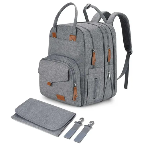 Miniatura 17 de Mochila para pañales Qualyphant - Bolsa de pañales extra grande para 2 niños gemelos (expandible 30-38L) - Mochila de viaje para bebé con cambiador