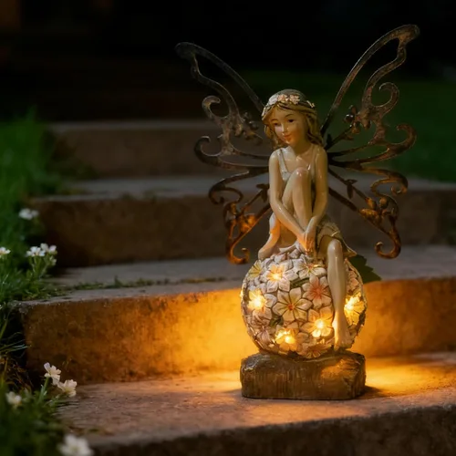 Miniatura 7 de Suyorpe Decoración de Jardín de Hadas Florales, Estatuas de Hadas de Jardín al Aire Libre, Accesorios de Figurina de Hadas al Aire Libre con Energía