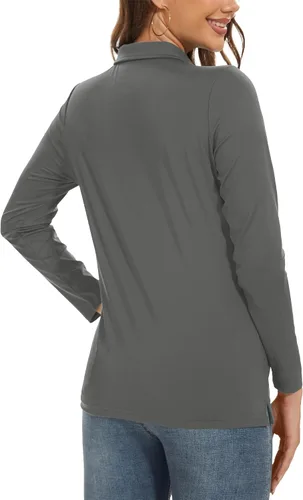Miniatura 2 de TACVASEN Polo de manga larga para mujer, con protección solar UV, SPF para exteriores, manga larga, 3 botones, secado rápido, para golf