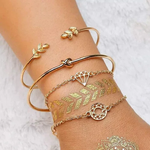 Miniatura 5 de Cocazyw 19 pulseras de varias capas apilables de oro rosa para mujer, pulseras ajustables para niñas, conjunto de regalos