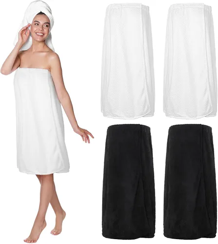 Miniatura 20 de 4 toallas envolventes para mujer, bata de spa con cierre ajustable, parte superior elástica, envoltura ligera para baño y ducha