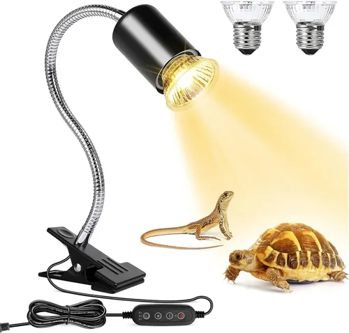 Miniatura 7 de Lámpara de calor para reptiles, temporizador de luz de reptil de doble cabeza, luz de reptil UVA UVB con abrazadera para tortuga, leopardo gecko