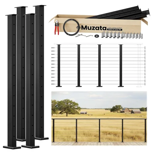 Miniatura 19 de Muzata Kit de barandilla de cable modular negro de 4 a 8 pies, kit de postes de 42 pulgadas, juego completo de sistema de barandilla de cable