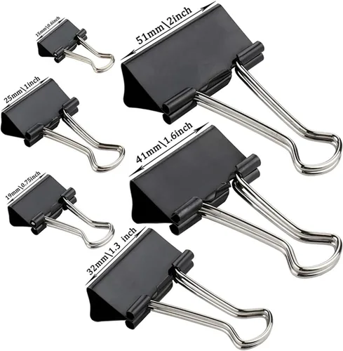 Miniatura 3 de Clips para carpetas de papel, varios tamaños, 200 unidades (negro), Jumbo, Grande, Mediano, Pequeño, Mini y Micro, 6 tamaños con caja para oficina