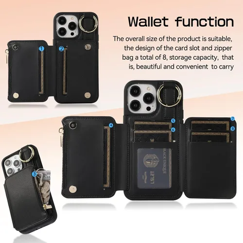 Miniatura 4 de UEEBAI Funda tipo cartera cruzada para iPhone 13 Pro Max de 6.7 pulgadas, tarjetero con función atril y bloqueo RFID, funda de piel sintética