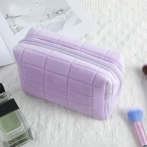 Miniatura 6 de Sibba Bolsa de maquillaje, bolsa suave para lápices, estuche estético para cosméticos, baño, ducha, organizador de artículos de aseo de felpa