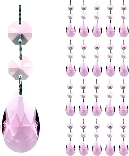 Miniatura 9 de 20 piezas de 1.496 pulgadas (1.496 in) con forma de lágrima, cristales de repuesto para atrapasoles de cristal conectados, cuentas octágonas, adorno