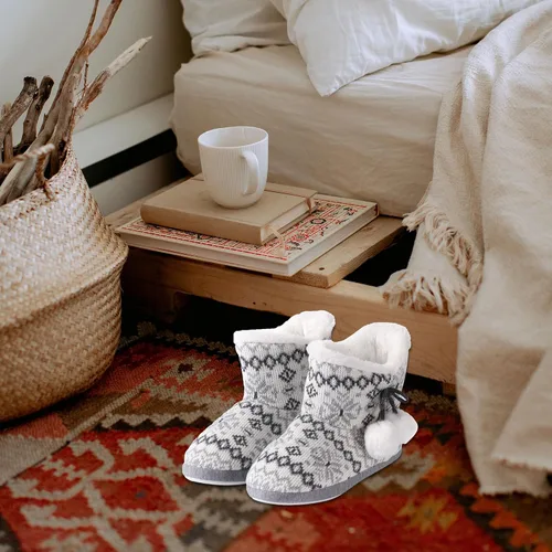 Miniatura 7 de Pantuflas de interior para mujer con parte superior de punto y lazo