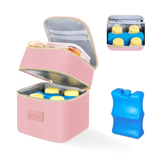 Miniatura 11 de Bolsa de transporte para biberones PIIOSER con paquete de hielo, cabe 4 biberones de hasta 9 onzas, pequeña bolsa térmica aislada para leche materna
