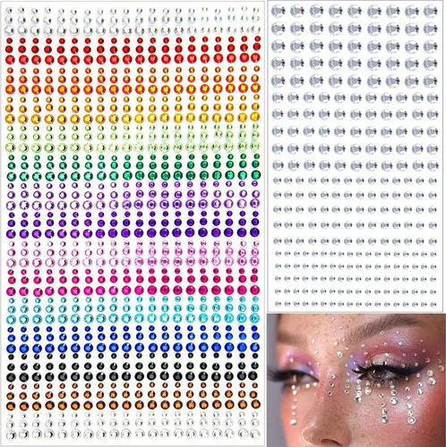 Miniatura 10 de 1450 calcomanías autoadhesivas de diamantes de imitación para maquillaje, gemas de cara y ojos, perlas blancas, calcomanías para la cara