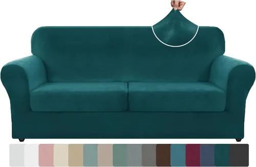 Miniatura 69 de ZNSAYOTX Funda de terciopelo de 3 piezas para sofá de 3 piezas con 2 fundas de cojín de asiento extra grandes, funda elástica para sofá de 2 plazas