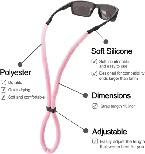 Miniatura 3 de Soporte para correa de lentes de sol para flotar, cordón ajustable para correa de lentes para hombres y mujeres, soporte para correa de gafas
