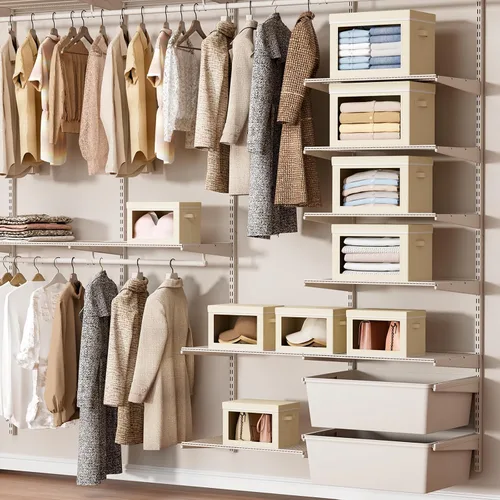 Miniatura 3 de Homsorout Contenedores de almacenamiento con tapas, organizadores pequeños de tela con ventana, contenedores de almacenamiento plegables para ropa